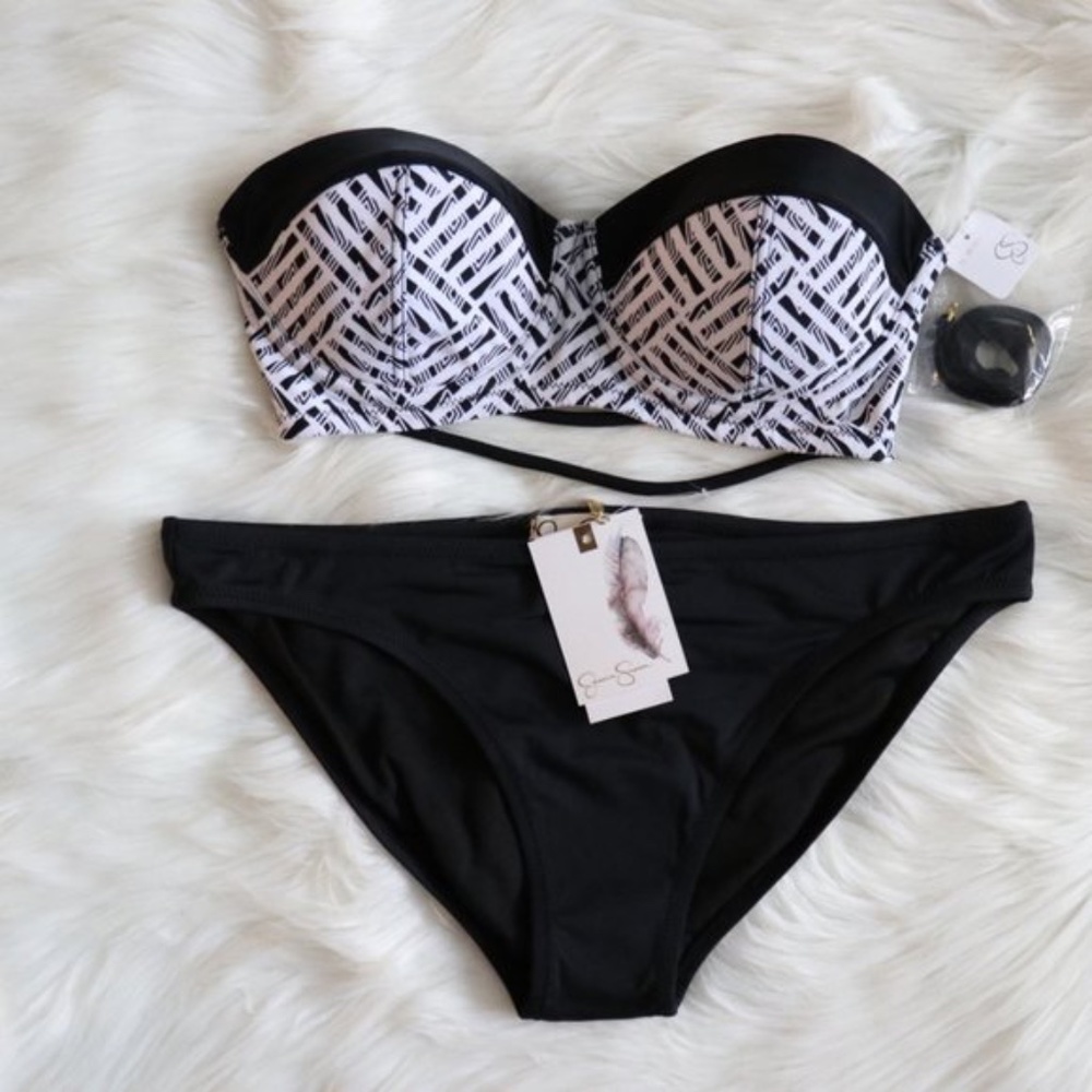 Jessica Simpson Black and White Strapless Bikini Set